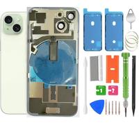 ALOCHSHOW Lot de 15 verres arrière de rechange avec câble flexible de charge sans fil, cadre d'appareil photo, toutes les pièces pour iPhone 15 (6,1 pouces) avec kit et ruban adhésif étanche (vert)