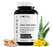Aloe Vera Detox. 120 gélules végétaliennes pour 4 mois de traitement. Avec Cascara Sagrada, Bourdaine, Prêle des Champs, Pissenlit, Fenouil et Psyllium. Fabriqué en Europe par HIVITAL