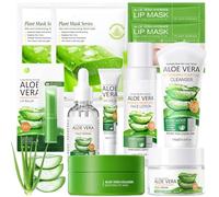 Aloe Vera Ensemble de Soins 11 Pièces avec Tonique,Nettoyant,Sérum,Crème,Masque,Baume à Lèvres,Patchs pour Les Yeux,Coffret de Soins du Visage à l'Aloe Vera pour Fille Adulte et Femmes