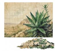 Aloe Vera Plant ｜ Rustic Botanical Decor Puzzle en Bois, 300 pièces | Puzzle adulte: montage structuré des bords vers les zones du motif à son propre rythme.