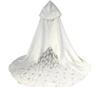 ALOEU Mariage d'hiver à capuche, dentelle, longue cape, satin, écharpe de mariée, manteau chaud, cape de mariage, Blanc., taille unique