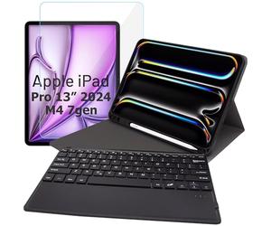 Alogy Étui Clavier pour Apple iPad Pro 13" M4 2024 7gen Smart Book Cover Case Auto réveil/Sommeil Support Stylet Support Noir + Clavier + Verre trempé