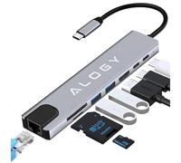 Alogy HUB 8 en 1 Station d'accueil USB C, USB A, 2K4K HDMI, Gigabit Ethernet, 100W PD, Lecteur de Carte SD/TF, 4 USB, Adaptateur multiport USB-C pour MacBook/Dell/HP/Surface/Lenovo