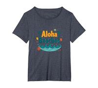 Aloha Beaches Tropical Paradise Vacances d'été T-Shirt, Femme Grandes Tailles, Bleu Chiné, 3X