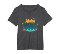 Aloha Beaches Tropical Paradise Vacances d'été T-Shirt, Femme Grandes Tailles, Chiné Foncé, 3X