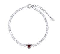 Aloha Bracelet coeur rouge cristaux acier modèle tennis cadeau femme fille réglable, Taglia Unica, Acier inoxydable, Pas de gemme