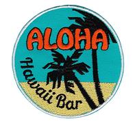 Aloha Hawaï Bar - Écusson à repasser ou à coudre - Thermocollant - Pour vêtements - Motif bar hawaïen - Palmiers - Dimensions : 7,0 x 7,0 cm