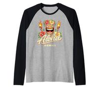 Aloha Hawaii Masque Tiki Torche Hibiscus Tropical Island Vibes Manche Raglan