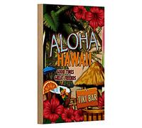 Aloha Hawaii Plaque en bois | Tiki Bar | bons moments | amis | 12 cm x 18 cm