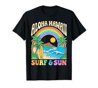 Aloha Hawaii Surf and Sun Rainbow Beach, île Tropicale T-Shirt Graphique avec Valeur