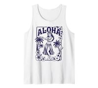 Aloha Hula Dancer Hibiscus Palmiers Ukulélé Rétro Girl Art Débardeur