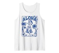 Aloha Hula Dancer Hibiscus Palmiers Ukulélé Rétro Girl Art Débardeur