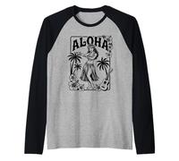Aloha Hula Dancer Hibiscus Palmiers Ukulélé Rétro Girl Art Manche Raglan