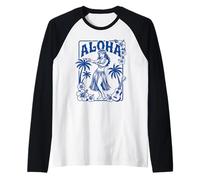 Aloha Hula Dancer Hibiscus Palmiers Ukulélé Rétro Girl Art Manche Raglan