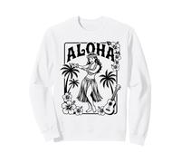 Aloha Hula Dancer Hibiscus Palmiers Ukulélé Rétro Girl Art Sweatshirt