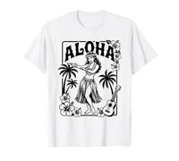 Aloha Hula Dancer Hibiscus Palmiers Ukulélé Rétro Girl Art T-Shirt