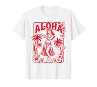 Aloha Hula Dancer Hibiscus Palmiers Ukulélé Rétro Girl Art T-Shirt
