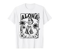 Aloha Hula Dancer Hibiscus Palmiers Ukulélé Rétro Girl Art T-Shirt Graphique avec Valeur