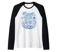 Aloha State of Mind Tropical Hawaï Surf Ocean Palm Tree Art Manche Raglan