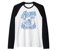 Aloha State of Mind Tropical Sunset Palm Ocean Vibes Manche Raglan