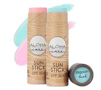 Aloha Sun Stick SPF 50+ |Stick solaire minérale pour le surf | Tube en papier écologique 20g (2-pack Vert Bleu + Rose)