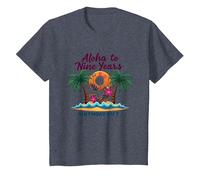 Aloha to Nine Years : 9ème Anniversaire Hawaï Cadeau T-Shirt, Enfant, Bleu Chiné, 8 Ans