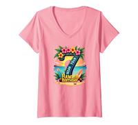 Aloha to Seven Years : Cadeau d'anniversaire hawaïen T-Shirt avec Col en V, Femme, Rose, XL