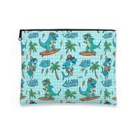 Aloha Trousse de maquillage motif dinosaure, pochette cosmétique tropicale pour voyage, surf amusant avec fermeture éclair pour l'été, bleu, 7x9 Inch, Dinosaure