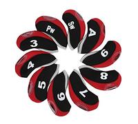 Alomejor 10pcs / Set Couvre Tête De Fer De avec Zipper Nombre Impression Putter Ensemble Protecteur Cas Étanche Club Tête De Fer Couvre(Rouge Noir)