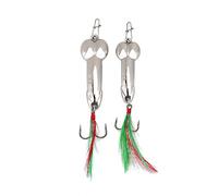 Alomejor 2 pcs Leurres de Pêche en Métal Rigides avec Plume et Crochets Acier - Appâts Artificiels pour Bar, Brochet, Sandre - Poids : 10 g et 15 g - Couleur Argentée - Idéal pour Pêche en