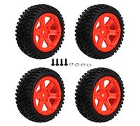 Alomejor 4PCS RC Pneu en Caoutchouc, 12mm Hex Roue Jantes Pneus en Caoutchouc Ensemble RC Mise à Niveau Pneus de Remplacement pour 1/16 Échelle RC Voiture Rouge