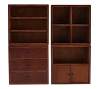 Alomejor Armoire de Maison de Poupée à L'échelle 1/12, Armoire Miniature en Bois de Châtaignier, Quatre Armoires Combinées au Design Vintage, pour Accessoire de Maison de Poupée, Salon,