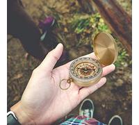 Alomejor Boussole Lumineuse de Style Montre de Poche en Laiton Rabattable pour L'alpinisme en Plein Air, Décoration de Bureau Portable étanche pour la Collection Artisanale