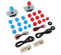Alomejor Boutons de Joystick Deux Joueurs de Bricolage pour la Console Maison, Puce Rock USB pour Amis Qui Se Réunissent (Bleu Rouge)