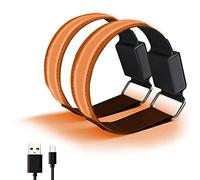 Alomejor Bracelet LED Bande Réfléchissante Rechargeable USB Brassards Lumineux de Sécurité Réglables pour Courir Jogging Cyclisme Sécurité Marche Nocturne pour Adultes Enfants Rouge Orange Jaune