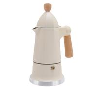 Alomejor Cafetière sur Cuisinière 3 Tasses, Percolateur élégant en Alliage D'aluminium pour les Amateurs de café, Manche en Bois de Hêtre (WHITE)