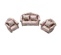 Alomejor Canapé de Maison de Poupée, Ensemble de canapé Miniature à 12 échelles, Tissu en Coton et Bois de Paulownia Léger, Motifs Floraux Imprimés avec Oreillers (Petit Ensemble de Floral)