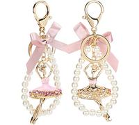 Alomejor Cartoon Ballet Girl -Studded Bowknot Pearl Porte-clés Pendentif 2Pcs Ensemble pour la Décoration de Sac, Cadeaux de Bureau, Alliage de Zinc Taille 5,7 X 1,6 Pouces