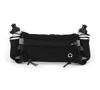 Alomejor Ceinture de Course avec Bouteille d'eau, Sac Banane pour Jogging, Salle de Sport, Randonnée, 2 Poches, Trou pour Casque, Particules Antidérapantes, Large Bande élastique, Noir Vert (Black)