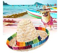 Alomejor Chapeau Sombrero en Paille Durable pour Petits Animaux de Compagnie, Cordon de Menton élastique Léger, Matériau de Haute qualité pour Décoration de Fête d'anniversaire