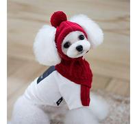 Alomejor Chiot Hiver Chaud Tricoté Chapeau Écharpe pour Animaux De Compagnie Ensemble Doux Drôle Cosplay Chien Accessoires pour Noël Nouvel an Fêtes Rouge Gris Laine S M pour Moins De 16 Kg (Rouge