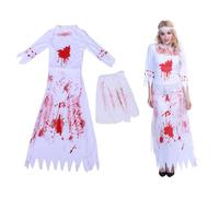Alomejor Costume de Mariée Zombie, Robe Sanglante Effrayante avec Taches de Sang Lavables et Détails en Dentelle, pour Fête D'Halloween, Cosplay, Spectacle sur Scène (L)