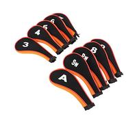 Alomejor Couvre-tête en Fer de Golf, Ensemble de 10 Pièces Durables avec Fermeture éclair, Couvre-tête de Protection pour Club de Golf, Matériau en Néoprène pour la Plupart des Clubs (Orange Noir)