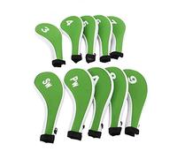Alomejor Couvre-tête en Fer de Golf, Ensemble de 10 Pièces Durables avec Fermeture éclair, Couvre-tête de Protection pour Club de Golf, Matériau en Néoprène pour la Plupart des Clubs (Vert Blanc)
