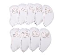 Alomejor Couvre-têtes de Fer de, Ensemble de 9 Pièces en Tissu PU Imperméable avec Conception de Boucle à Crochet Scellée pour la Protection du Club de Putter de en Fer (White)