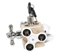 Alomejor Cube Sensoriel occupé, Jouet d'activité en Bois avec Serrure outon de Robinet Rotatif, Interrupteur de Verrouillage de Porte, Roues Universelles, pour la motricité Fine, la (White)