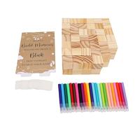 Alomejor Ensemble de 80 Blocs de Bricolage en Bois, 42 Pochoirs, 24 Marqueurs Aquarelle avec Panneau de Jeu Décoratif, pour Jeux de Fête Prénatale
