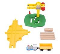 Alomejor Ensemble de Bâtiments de Piste de Grue de Piste de Train en Bois en Bois, Coffre de Jeu d'apprentissage en Bois de Bois pour Les Enfants de 3 à 8 Ans