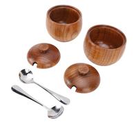 Alomejor Ensemble de Bols à Sel en Bois, Design Esthétique pour épices et Condiments avec Couvercles et Cuillères, 2 Pièces en Bois Composite 3,3x2,6 Pouces