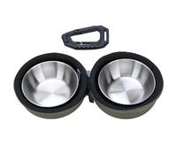 Alomejor Ensemble de Bols d'eau et de Nourriture pour Animaux de Compagnie, en Acier Inoxydable, avec Sac et Clip EVA, Doubles Bols Portables pour Animaux de Compagnie en Déplacement (Vert OD)